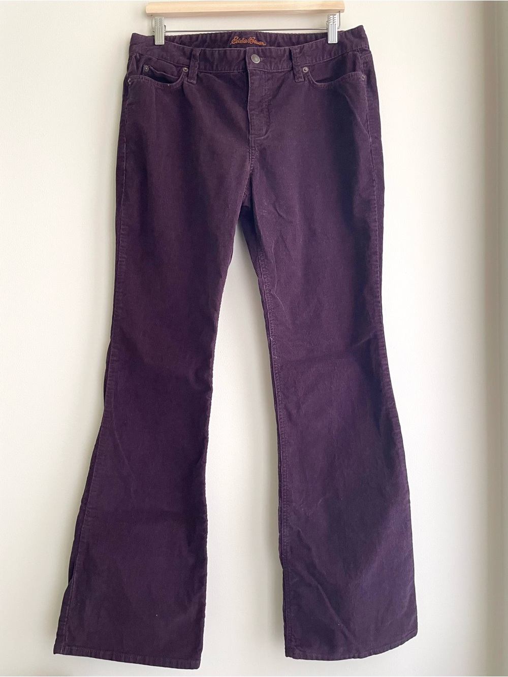 Eddie Bauer Plum Corduroy Boot Cut Mid Rise Cotton Pants 12 Long